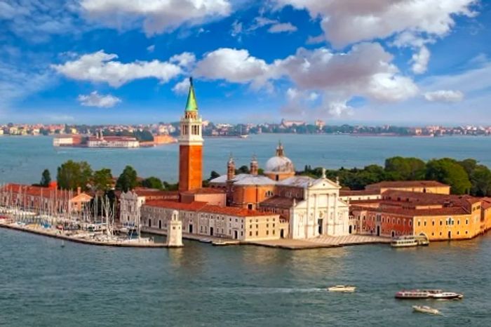 An aerial view of San Giorgio Maggiore