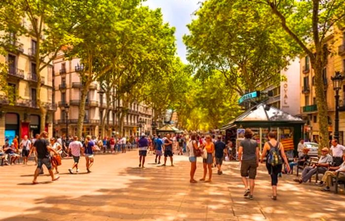 a detailed view of the shops lining Las Ramblas