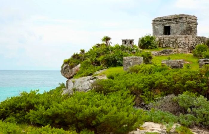 Ruins in Tulum surrounded by lush greenery