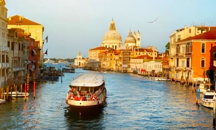 A Vaporetto cruising through Venice's picturesque waterways