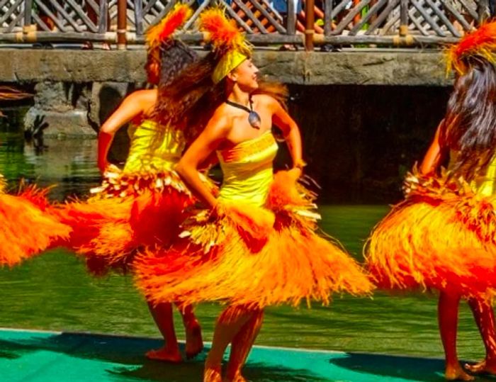 Polynesian women showcasing a traditional dance