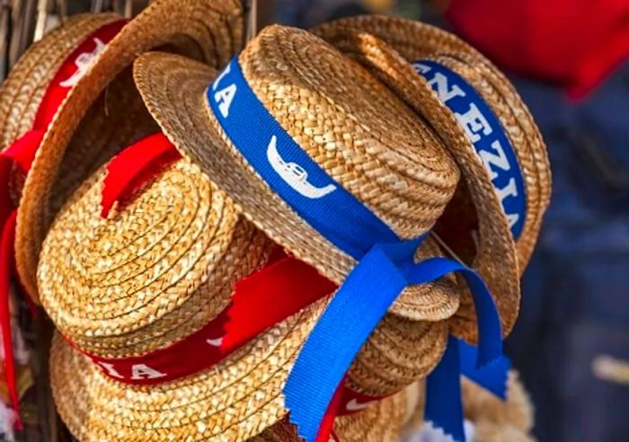 gondolier hats available at a market in Venice