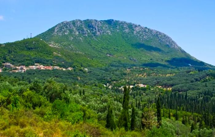 A breathtaking panoramic view of Mount Pantokrator in Corfu.