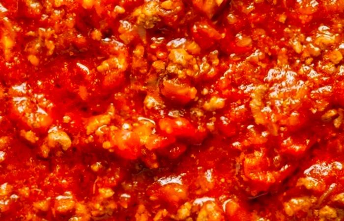 a close-up view of ragù sauce