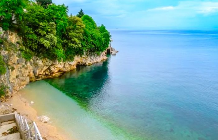 an aerial perspective of Sablićevo Beach