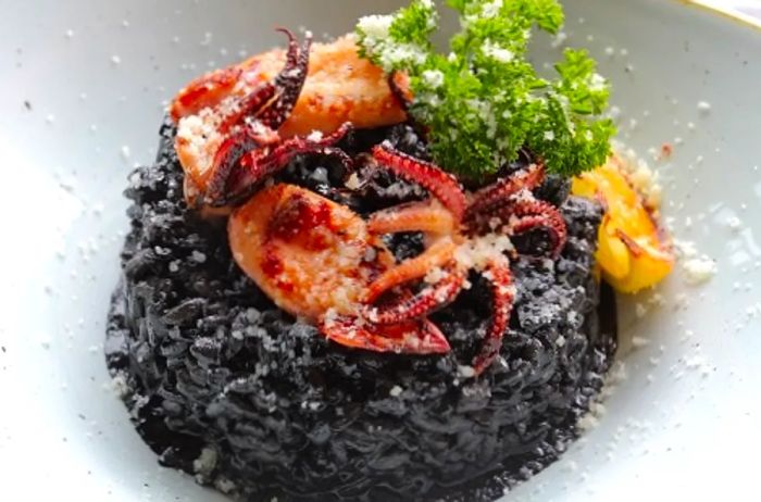 Black risotto featuring squid