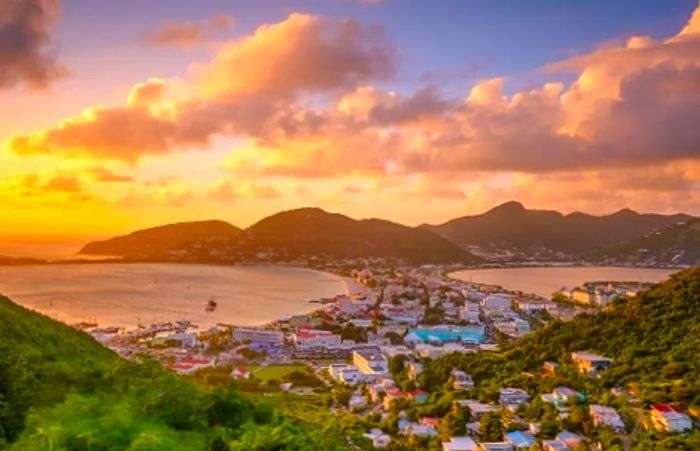 aerial view of St. Maarten during sunset