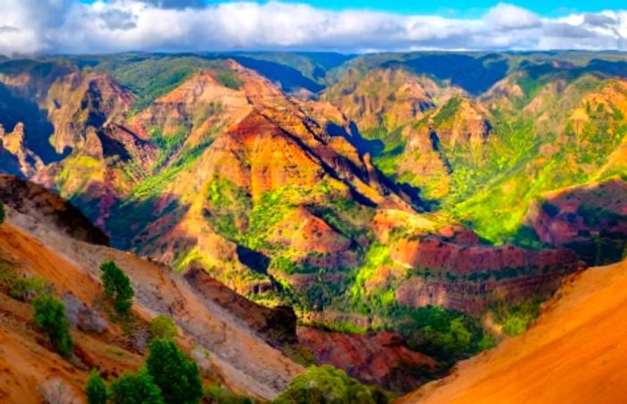 a breathtaking aerial view of Waimea Canyon in Kauai, Hawaii