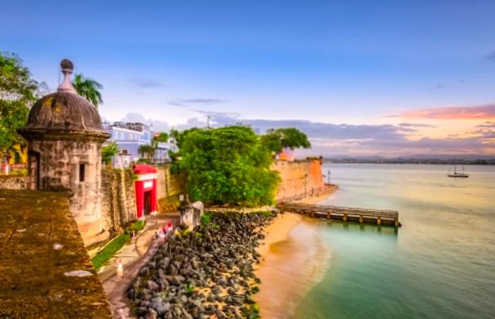 view of a castle wall by the coast in San Juan, Puerto Rico