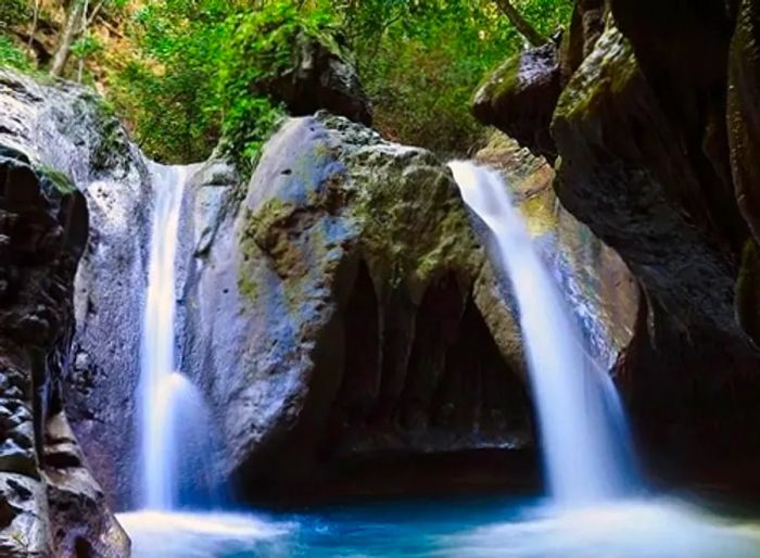 Remote Damajagua waterfalls in Amber Cove, Dominican Republic