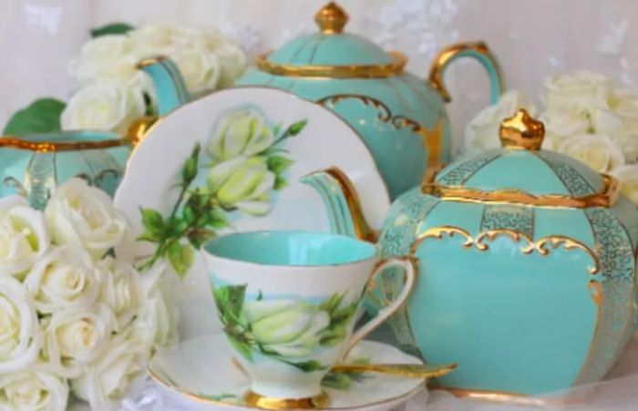 sky blue fine china tea sets crafted in Victoria, British Columbia