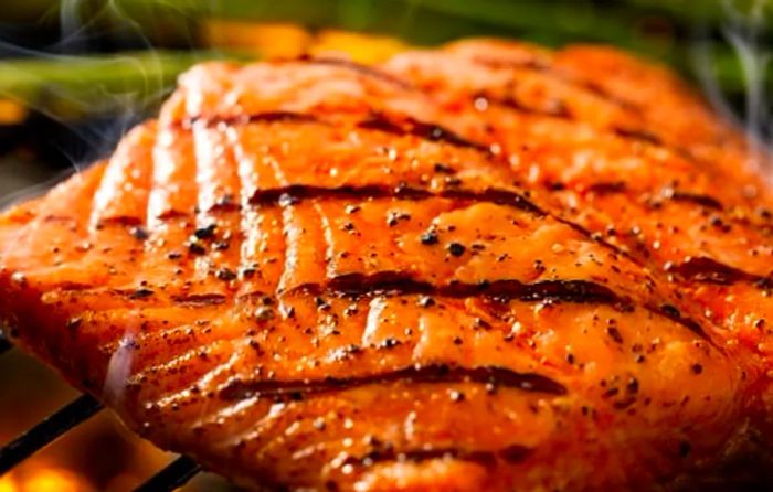 grilled wild Pacific salmon from Victoria, served with asparagus