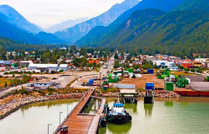 bird's-eye view of Skagway's downtown from a cruise ship