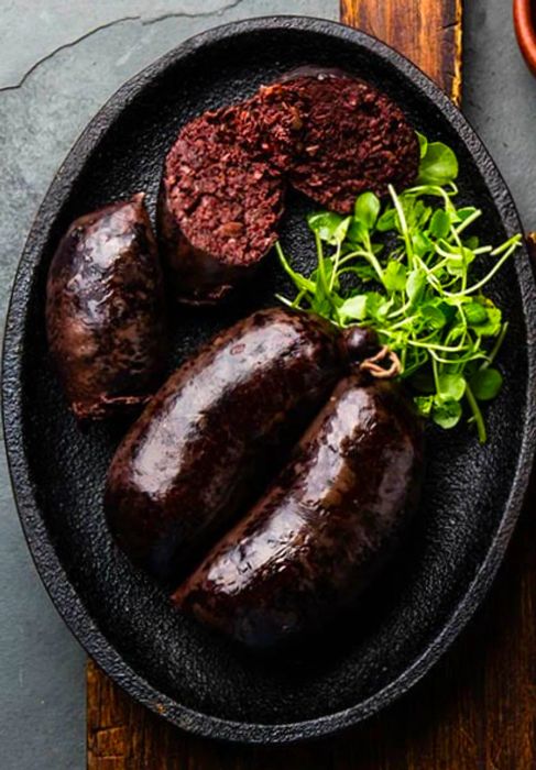 Black pudding from St. Kitts, crafted with chunks of pork