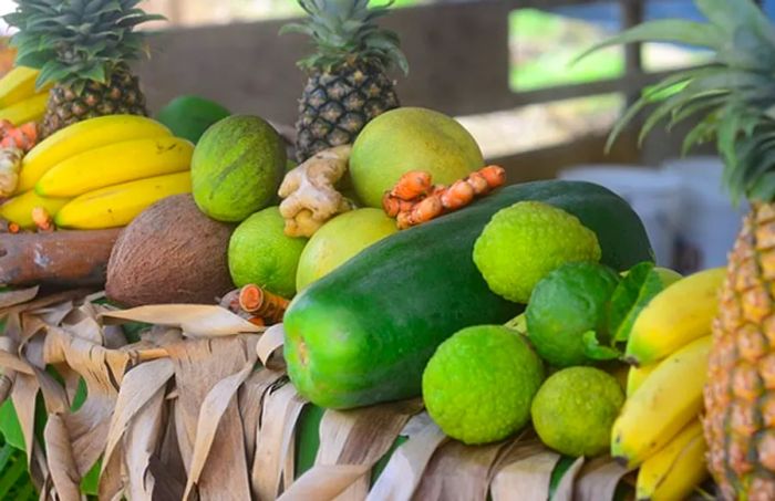 assorted fresh fruits and vegetables available from street vendors