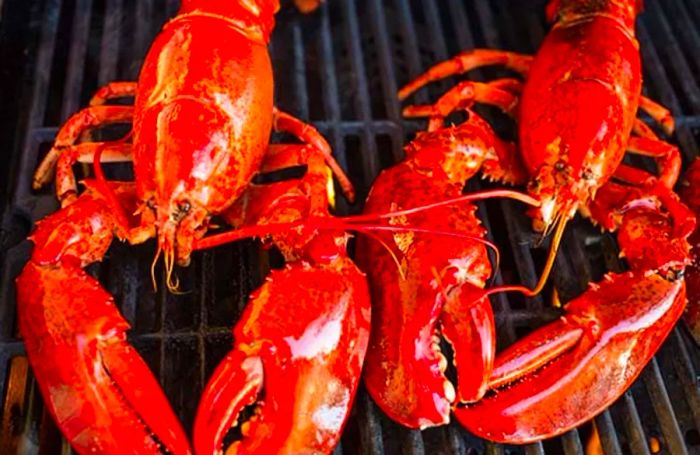 Two lobsters from St. Kitts sizzling on the grill