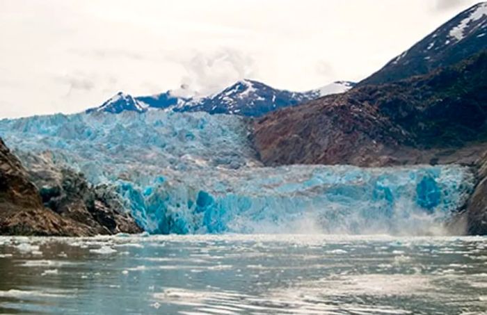 the aftermath of ice calving from the Sawyer Glacier in Alaska