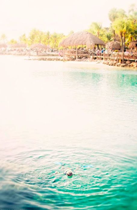 A person snorkeling near the shore in Curacao