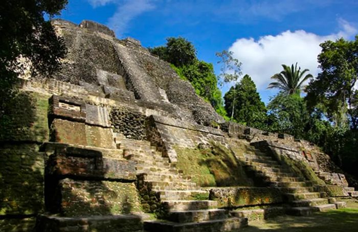 one of the largest Mayan ceremonial sites, Lamanai Mayan Ruins, located in Belize