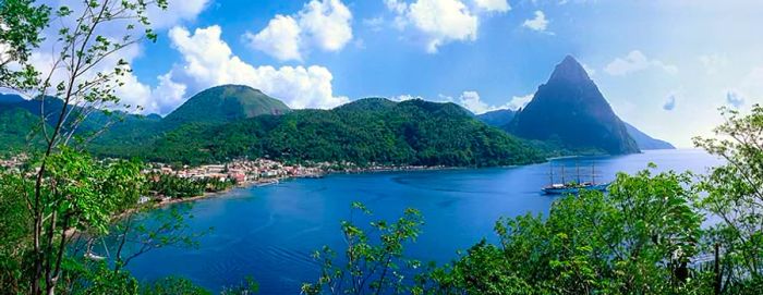 St. Lucia landscape with a view of the Pitons