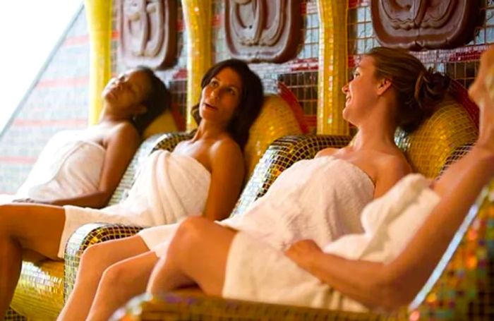 4 women relaxing at the spa aboard a Dinogo ship