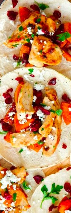 turkey tacos featuring sweet potato and cranberries