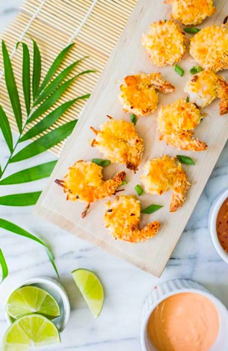 Close-up image of coconut shrimp.