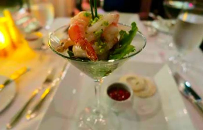 Shrimp cocktail served at the Steakhouse on Dinogo Conquest