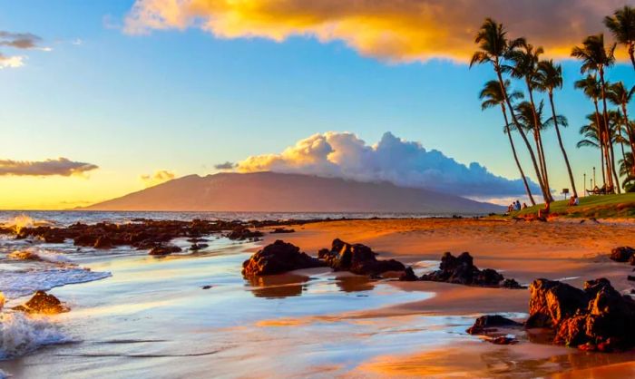 A beach in Maui captured during golden hour