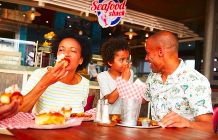 a family enjoying lunch at the Seafood Shack