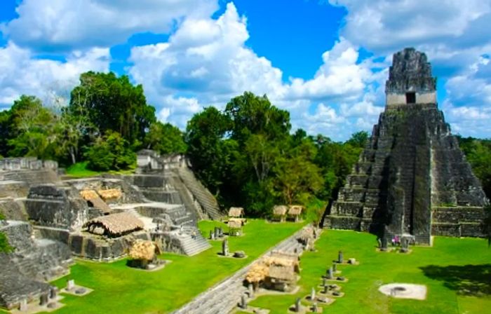 aerial view of a Mayan temple in Belize