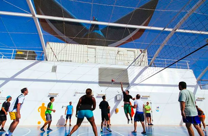 friends enjoying a game of volleyball at Sportsquare