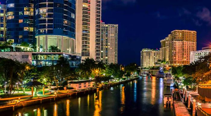 Nighttime at Riverwalk in Fort Lauderdale, Florida