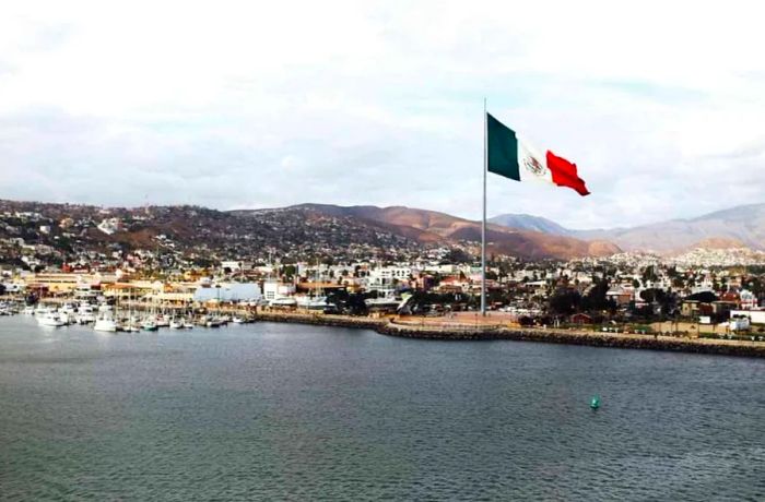 A flag by the water