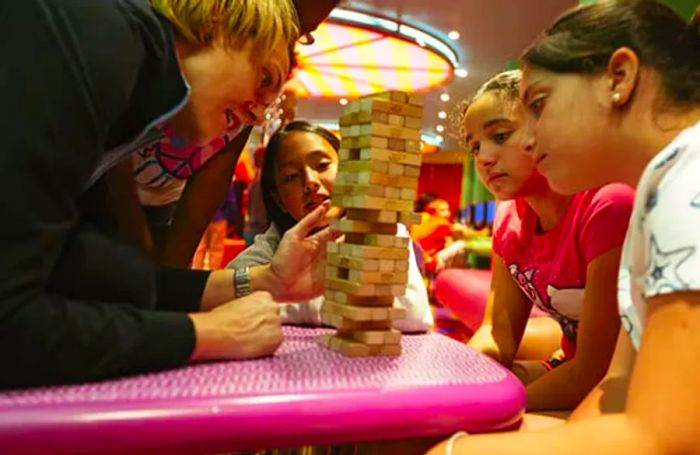 children playing Jenga