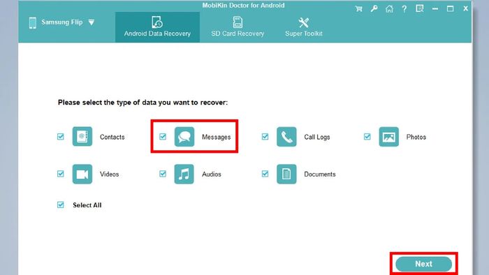 Hướng dẫn phục hồi tin nhắn SMS trên Samsung bằng MobiKin Doctor - Bước 4