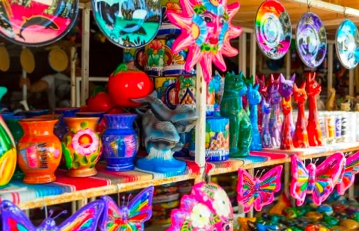 Mexican ceramic wares available for purchase at a marketplace