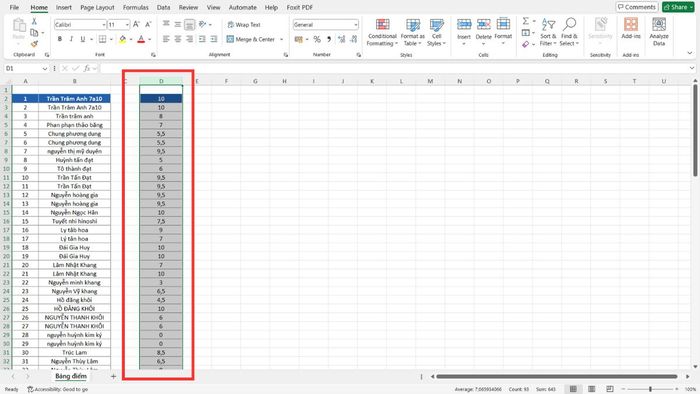 di chuyển cột trong Excel