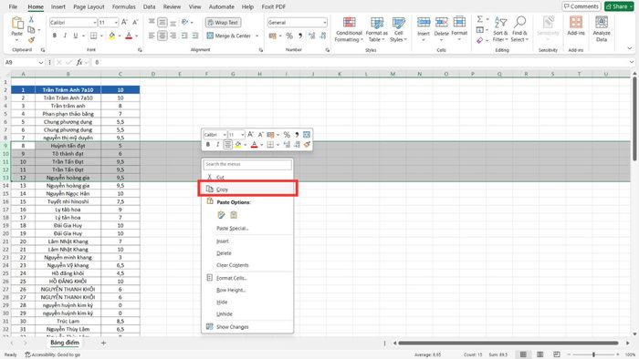 cách di chuyển cột trong excel