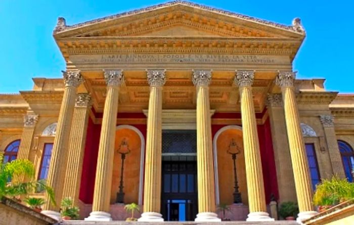 The exterior of the Massimo Theatre, the largest opera house in Italy.