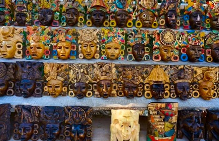 Rows of wooden masks showcased in Ensenada