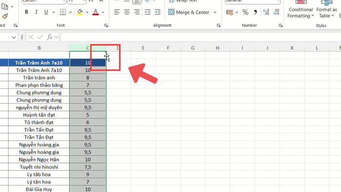 di chuyển cột trong Excel