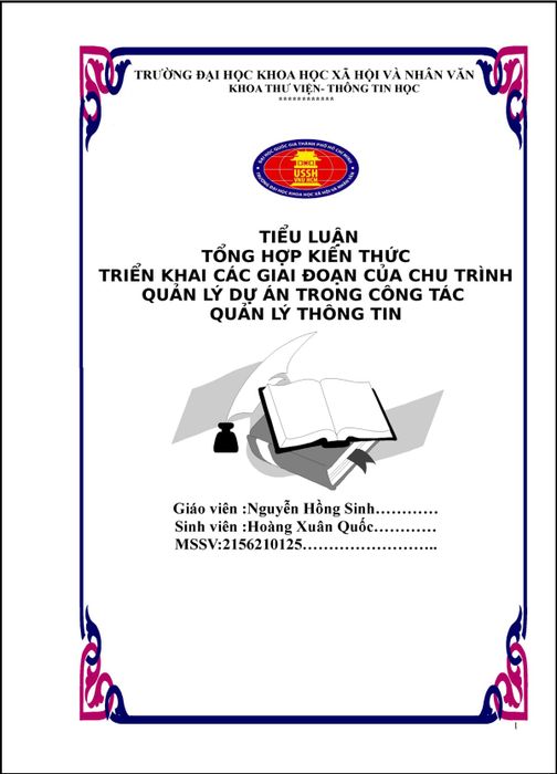 Mẫu bìa tiểu luận của USSH