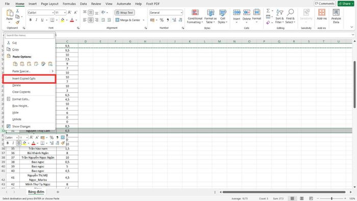 di chuyển cột trong excel