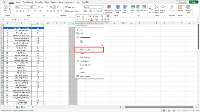 cách di chuyển cột trong Excel