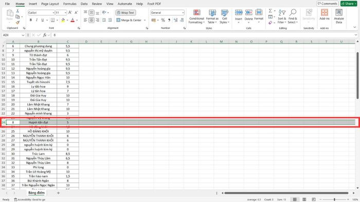 cách di chuyển hàng trong Excel