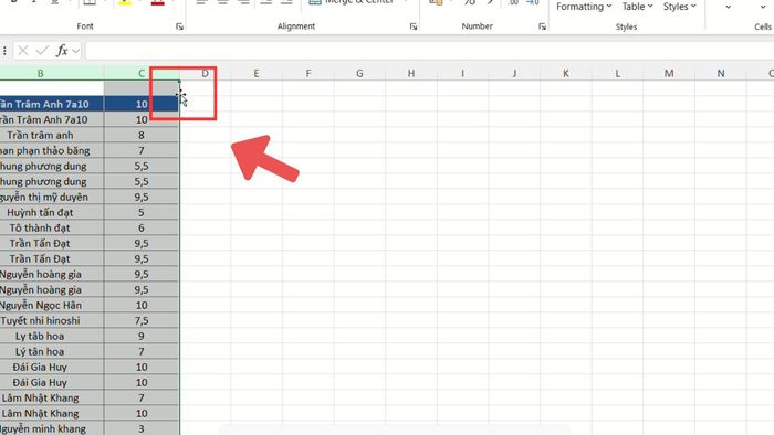 di chuyển cột trong Excel