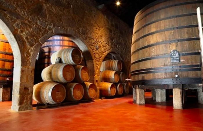 An old-fashioned port wine cellar in Portugal.