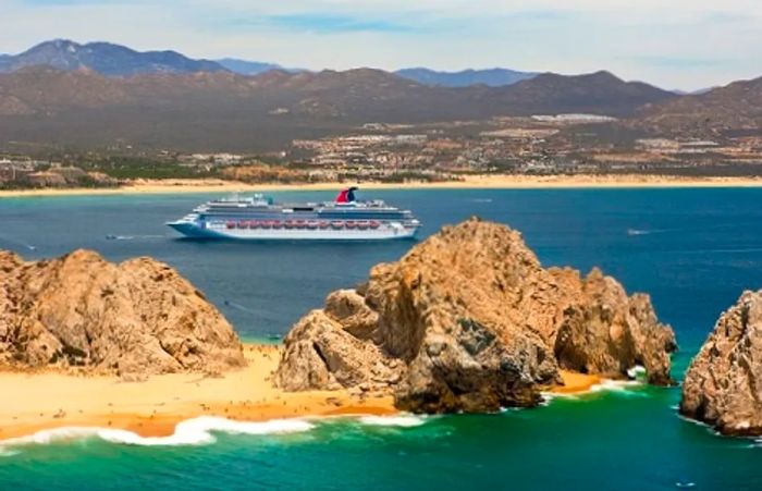 an aerial view of Dinogo splendor entering Cabo San Lucas