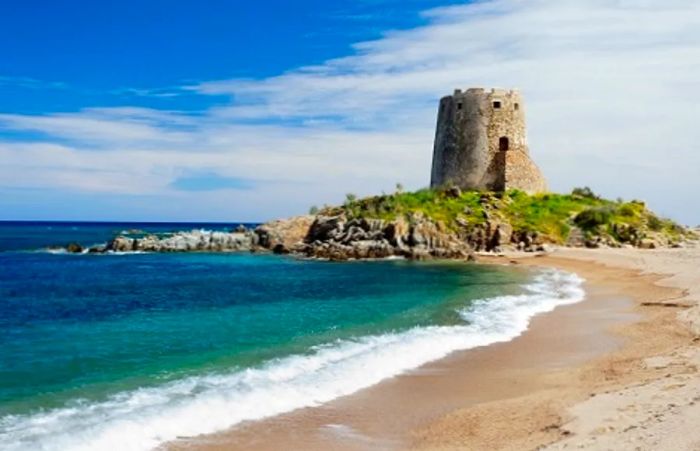 stone tower on the beach in Cagliari